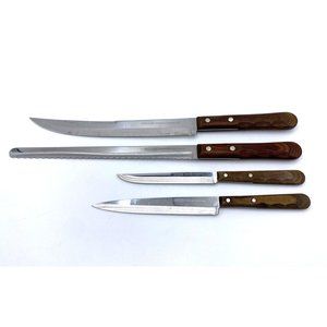 Lot of 4 Misc Kitchen Knives Craftsman Vandium Stainless Steel USA, Wood Handles